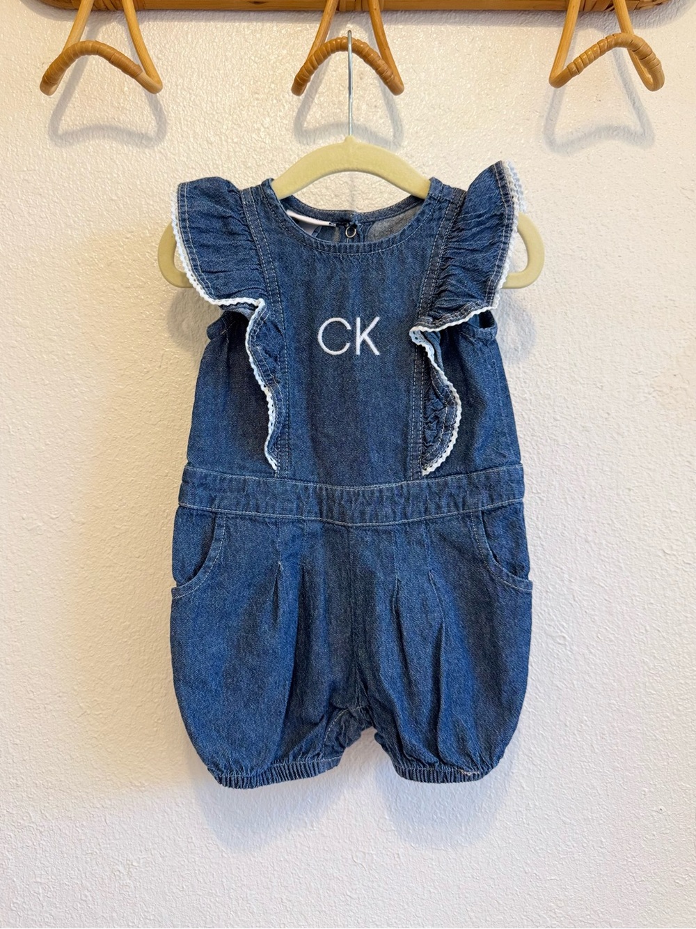 Calvin Klein Denim Ruffled Baby Romper - Blue
